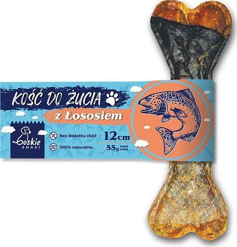 Boskie Smaki BOSKIE SMAKI Kość do żucia z łososiem gryzak dla psa na piękną sierść 12cm / 55g