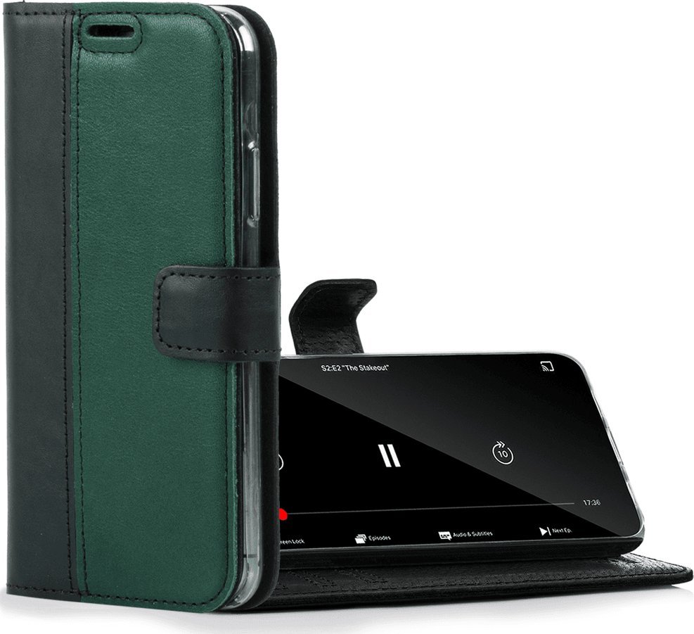 Surazo Skórzane etui na telefon Wallet case Duo - Costa Czarno - Zielona Oppo Reno 3 Pro