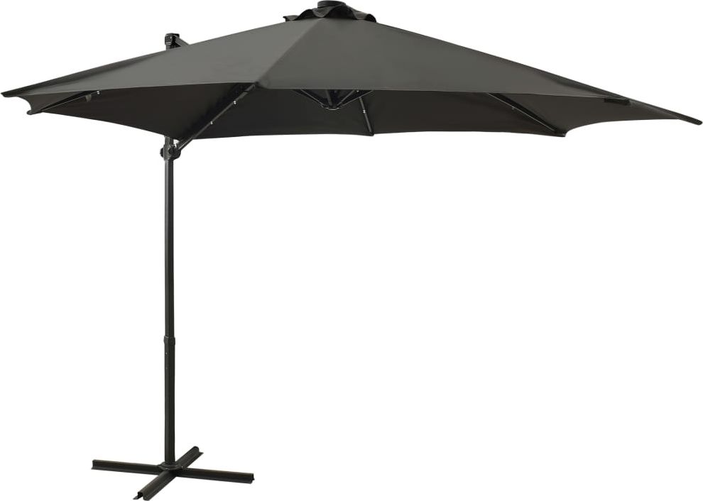 vidaXL Parasol wiszący z lampkami LED i słupkiem, antracytowy, 300 cm