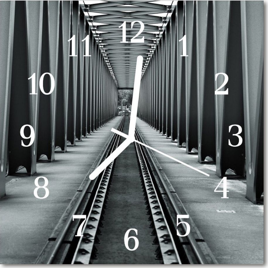 Tulup Zegar szklany ścienny Cichy Tory kolejowe