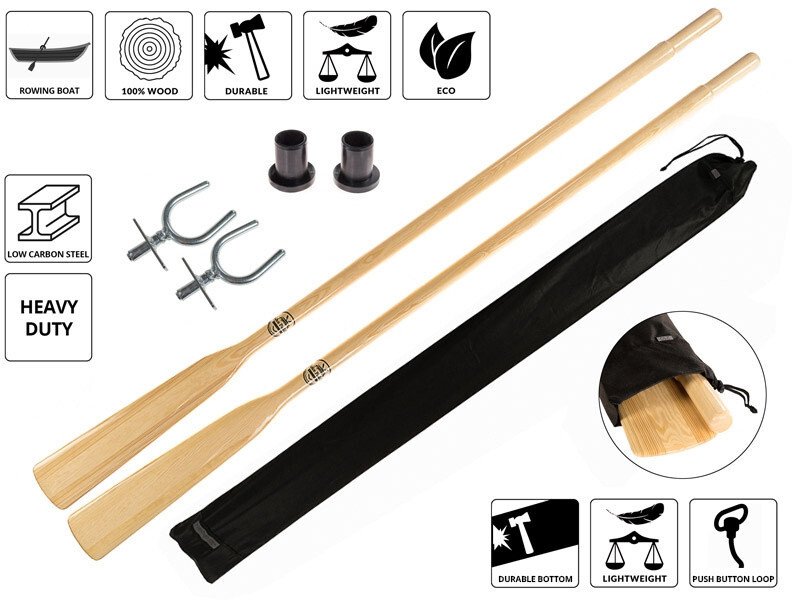 John Paddle Wiosła szalupowe do łodzi + dulki pałąkowe + osłony 45mm (komplet 2 sztuki) + pokrowiec Oar Sleeve 210 cm