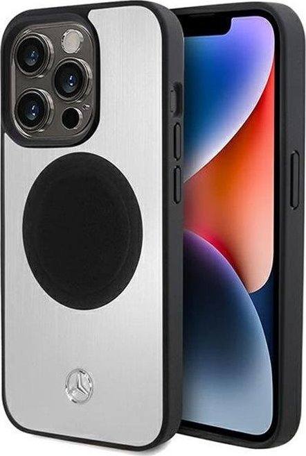 Mercedes Mercedes Leather & Alu MagSafe - Etui iPhone 15 Pro (srebrny)