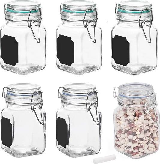 Tadar Zestaw 6 Słoików Szklanych Kwadratowych Etykiety Kreda na Przetwory Przyprawy 250ml uniwersalny