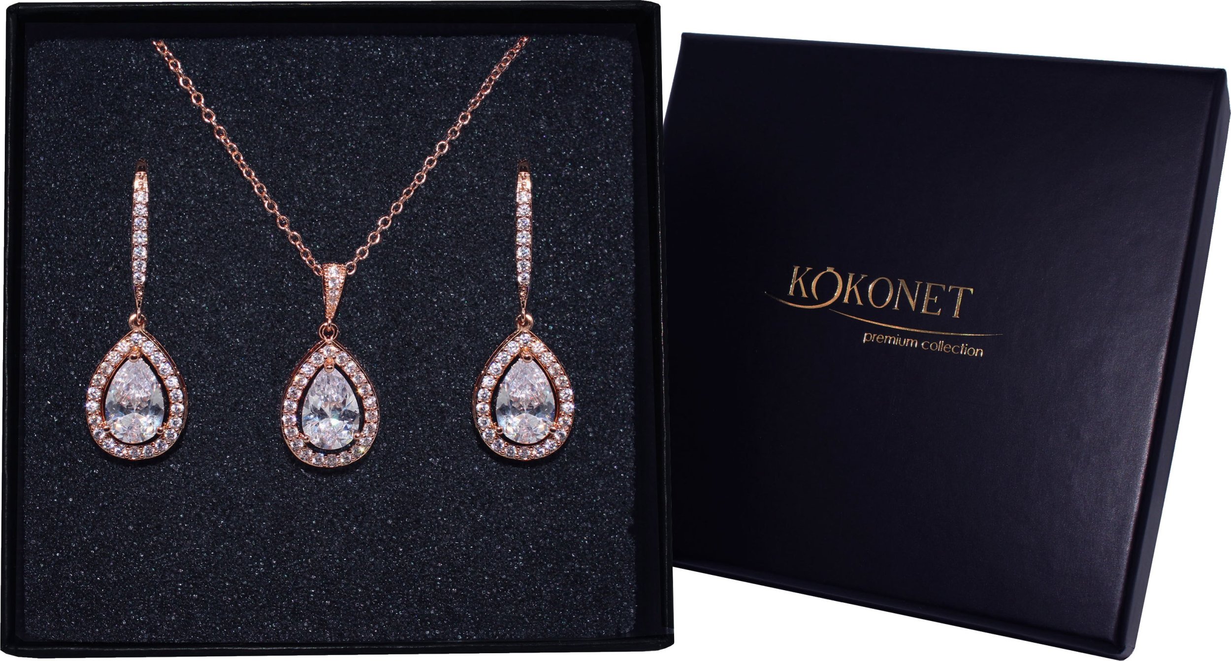 KOKONET Delikatny komplet ślubny z łezkami kryształki rose