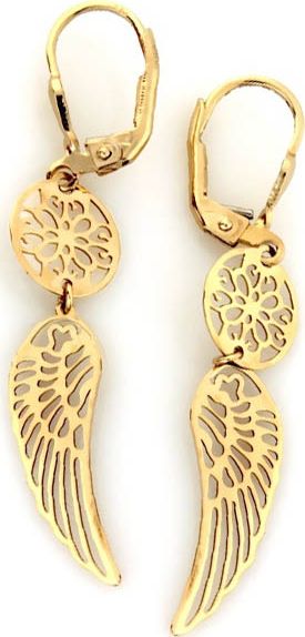 Lovrin Złote wiszące kolczyki 585 ażurowe skrzydła