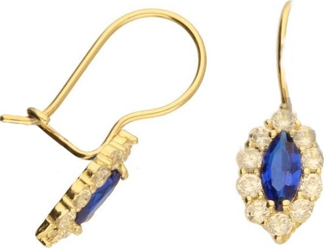 Lovrin Złote kolczyki 585 markiza z granatową cyrkonią 2,26 g