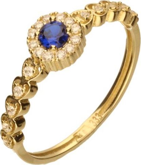 Lovrin Złoty pierścionek 333 szafirowa i białe cyrkonie 1,22g