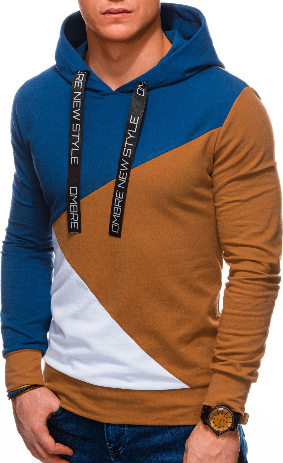 Ombre Bluza męska z kapturem B1050 - ruda/niebieska XL