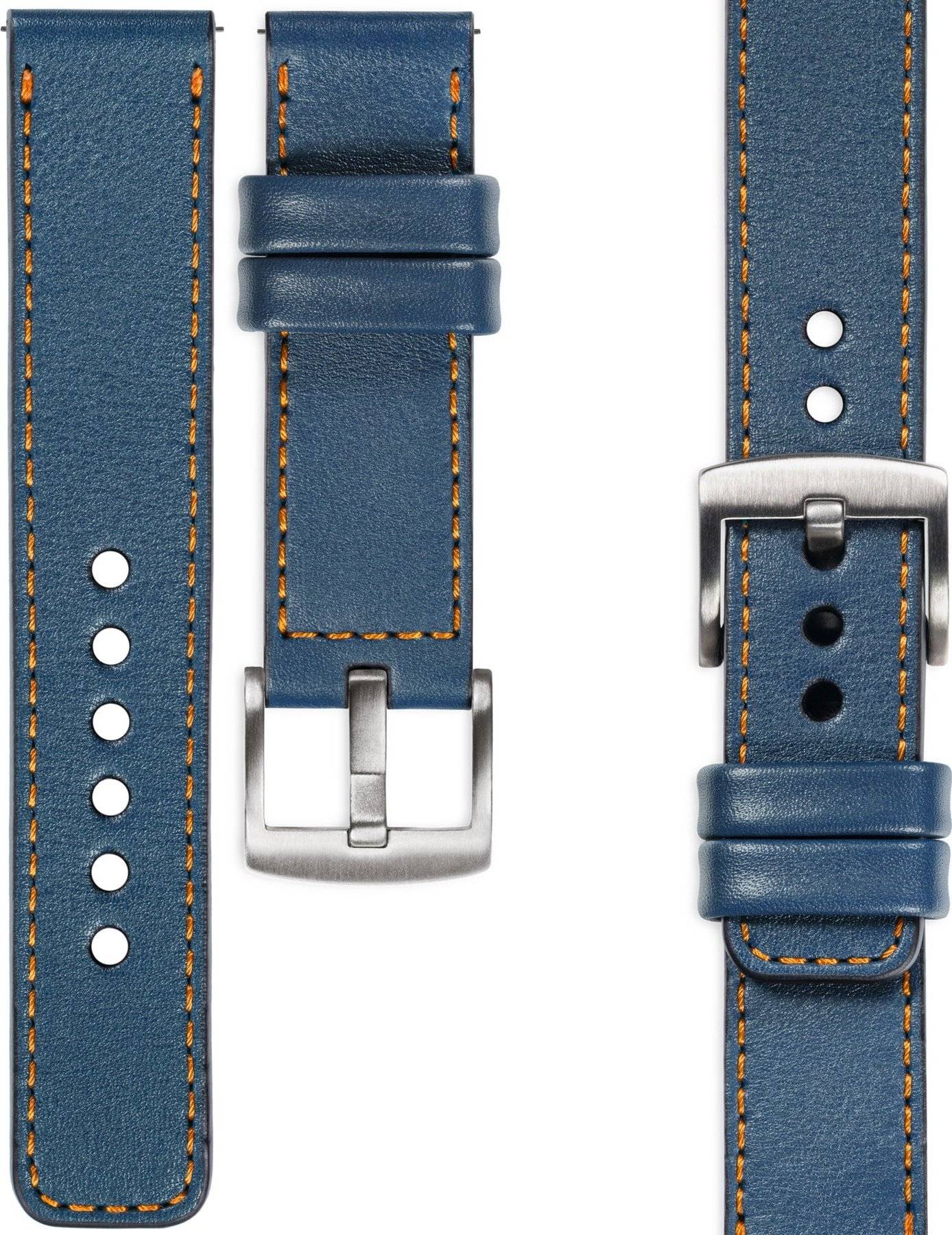 moVear moVear Prestige C1 Skórzany pasek 24mm do zegarka | Niebieski jeans, pomarańczowe przeszycie [rozmiar i klamra do wyboru] Standard