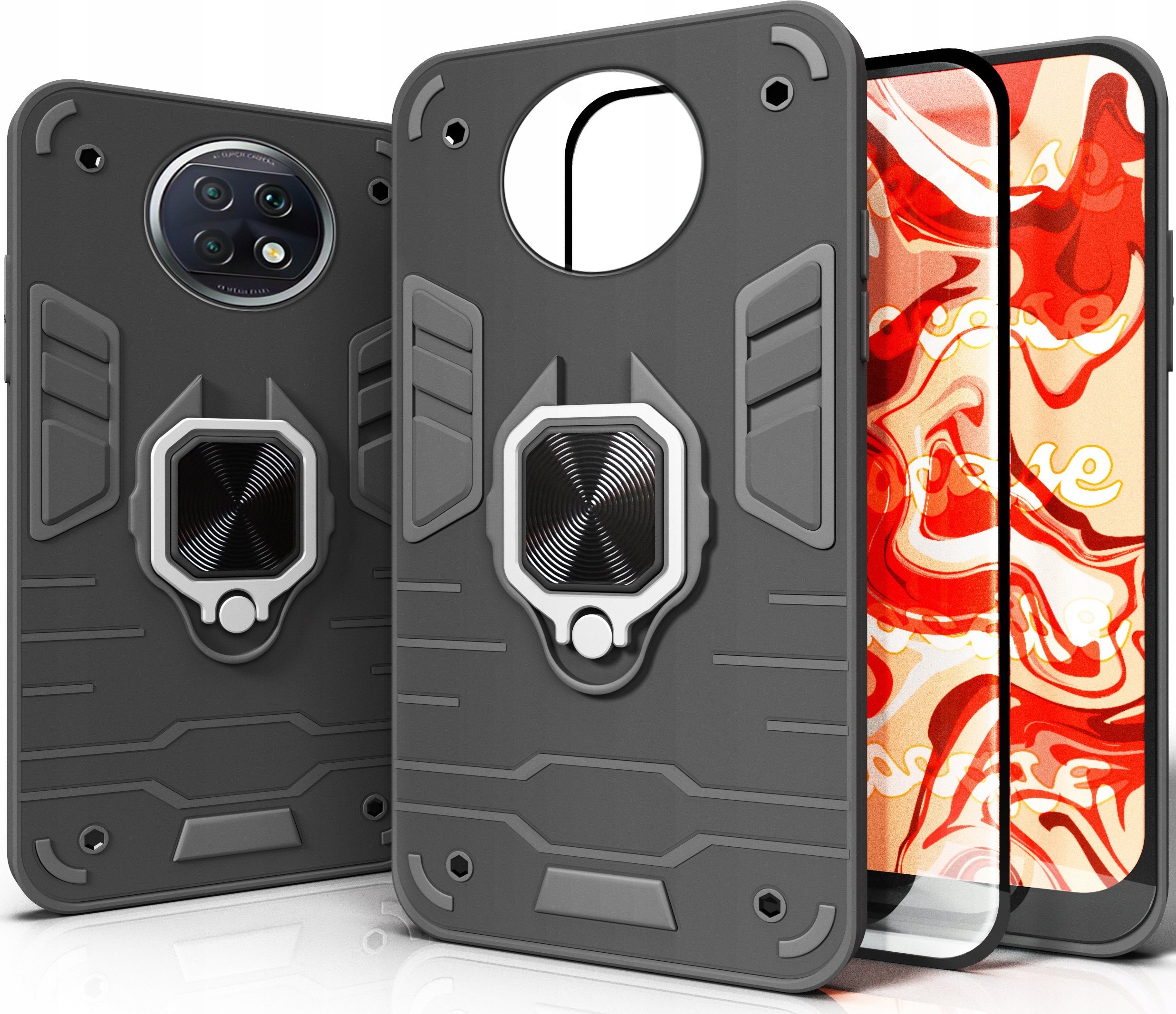 Hello Case ETUI PANCERNE DO XIAOMI REDMI NOTE 9T CZARNE OBUDOWA ARMOR HOLDER SZKŁO