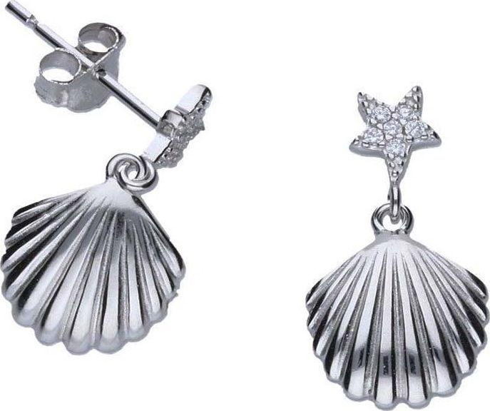 Lovrin Srebrne kolczyki 925 gwiazdka i muszelka z cyrkoniami 2,00g