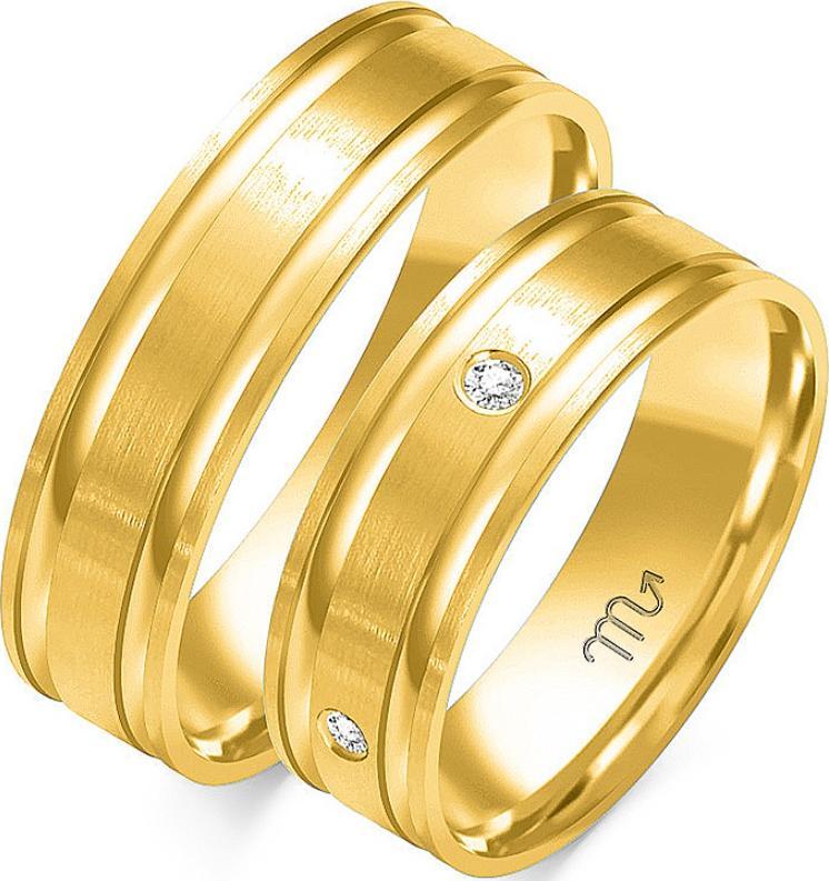 Lovrin Obrączka z diamentami ślubna grawerowana złota 585