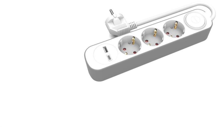 Przedłużacz stały 3x z włącznikiem oraz gniazdami USB A USB C 1,5m schuko PS-370SWS+USBA+USBC/1,5 E W-30006