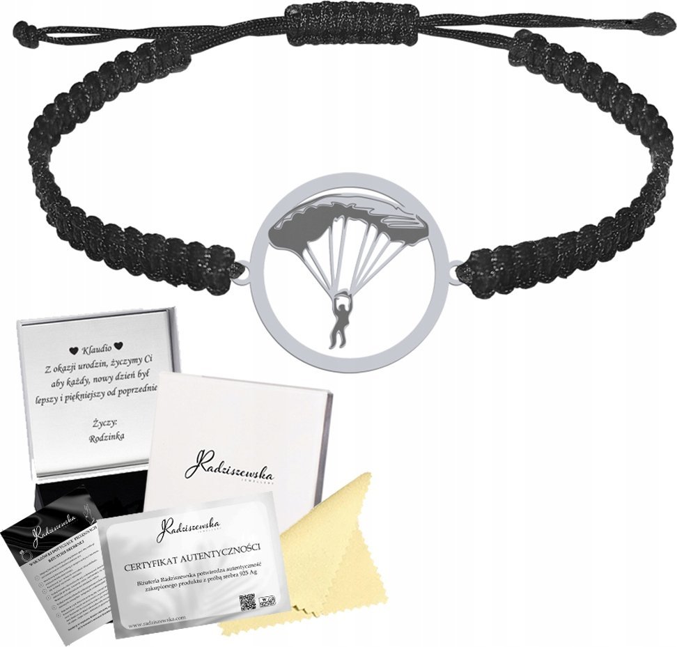 Radziszewska Jewellery Bransoletka Srebrna Spadochroniarz Srebro 925 Grawer Makrama Biżuteria
