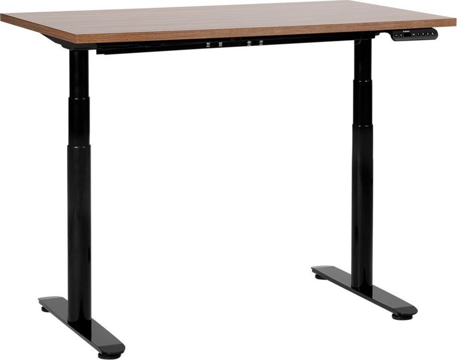 Biurko Beliani Biurko regulowane elektrycznie 120 x 72 cm ciemne drewno z czarnym DESTIN IV