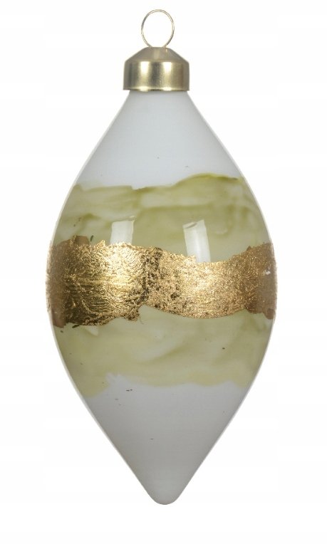 Bombki choinkowe szklane 16 cm białe ze złotym pasem zestaw 2 sztuk