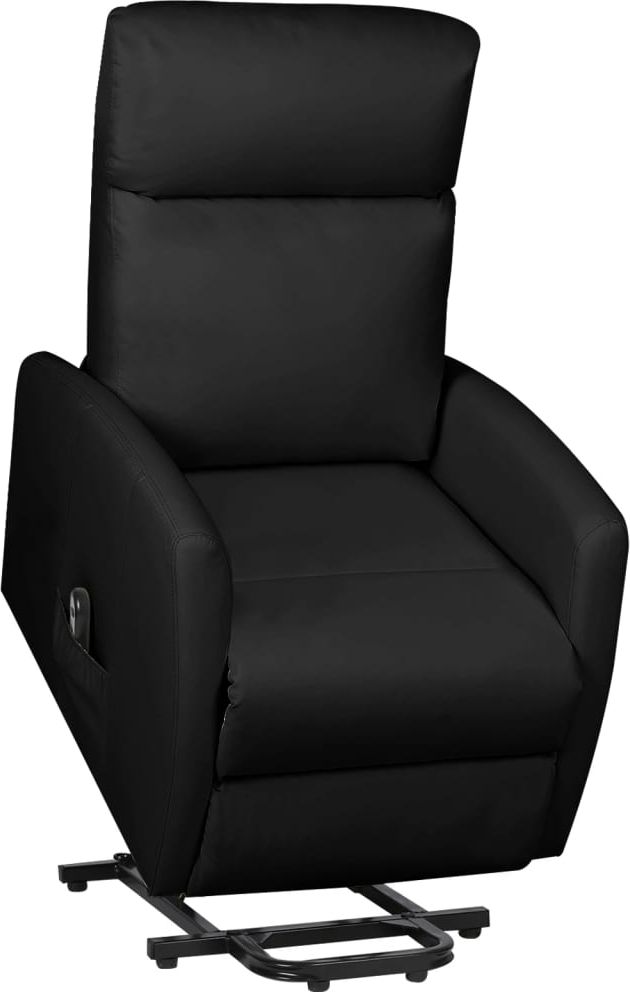 vidaXL Podnoszony fotel rozkładany, czarny, obity sztuczną skórą