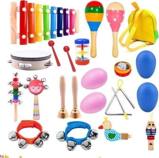 1DEA.me Drewniany Zestaw Instrumentów dla dzieci 2+ Plecak + Instrumenty muzyczne 22 el.