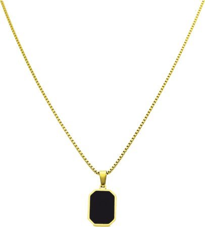 OTIEN Naszyjnik złoty splot kostka wisiorek czarny ośmiokąt stal chirurgiczna