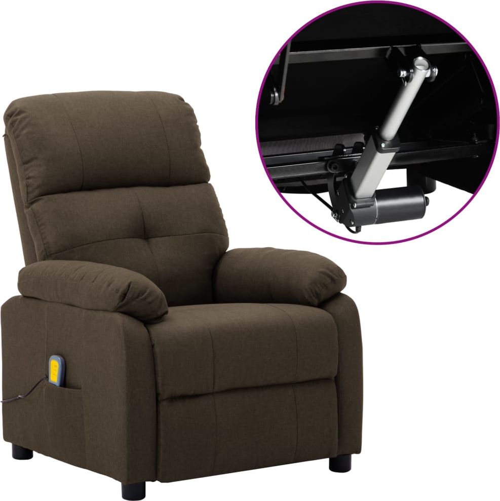 vidaXL Elektryczny fotel masujący, rozkładany, brązowy, obity tkaniną