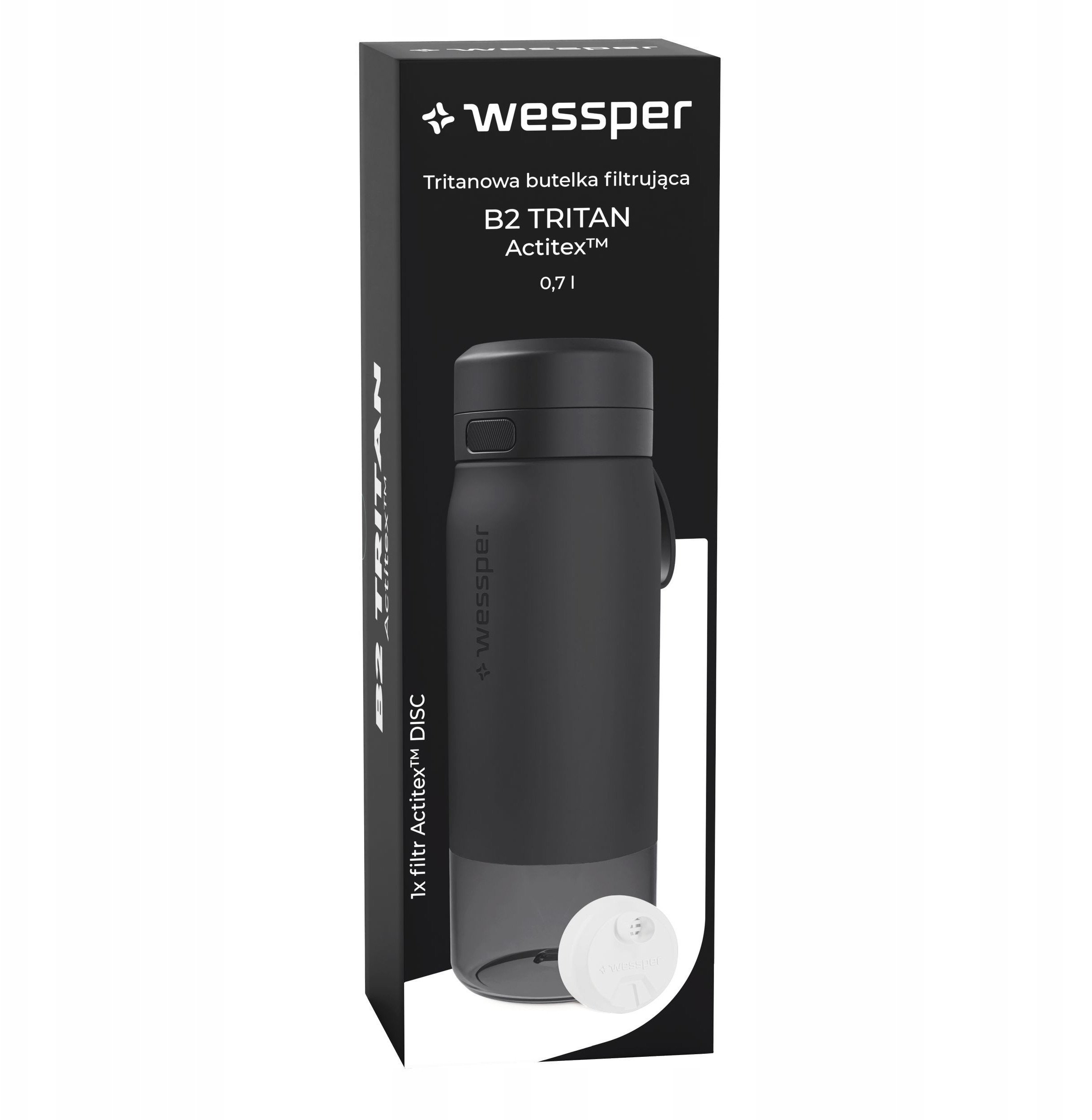 Butelka filtrująca Wessper B2 TRITAN Actitex™ 700ml Black (WES273-700-BK_K)