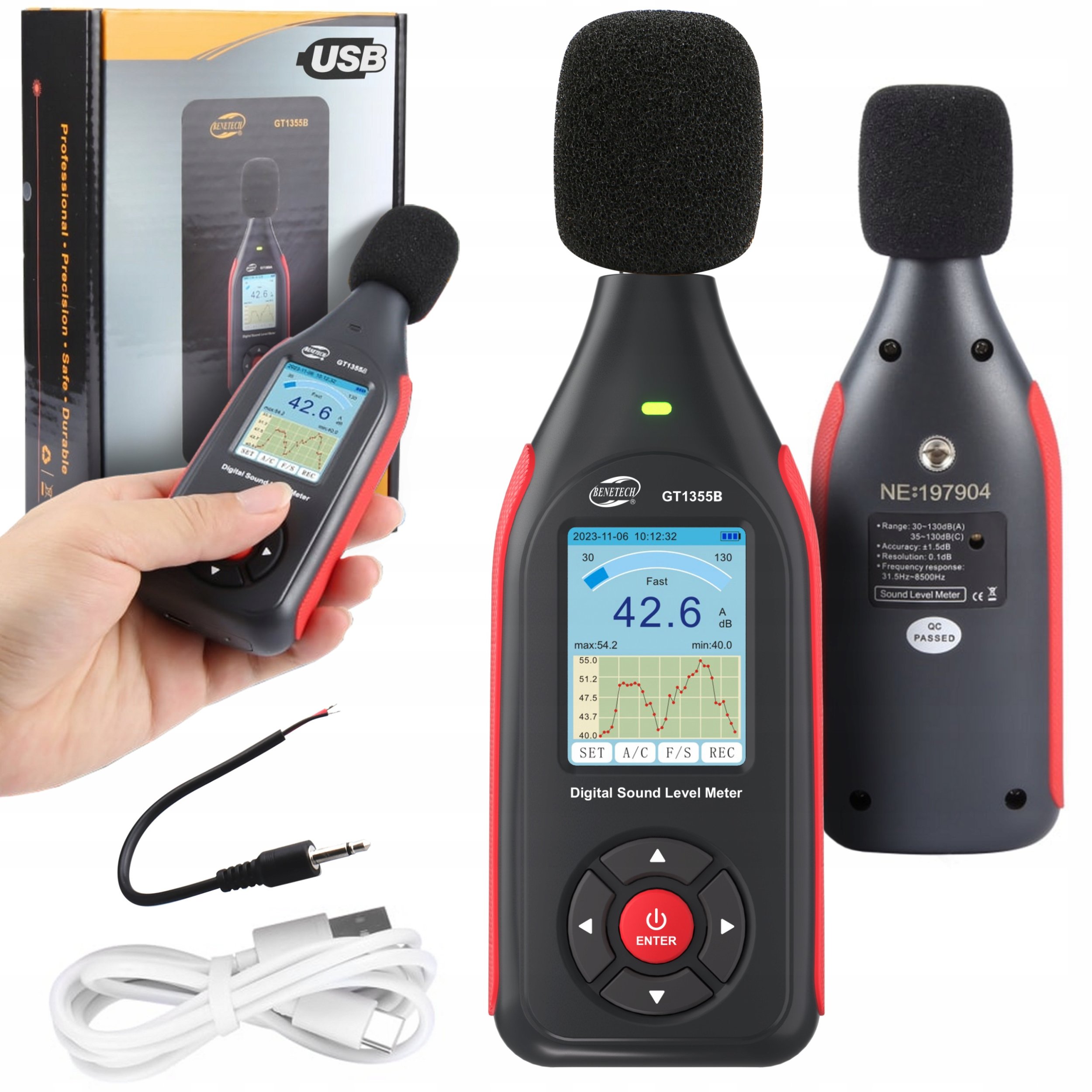 SONOMETR DECYBELOMIERZ MIERNIK NATĘŻENIA DŹWIĘKU HAŁASU 30-130dB WYJŚCIE DC