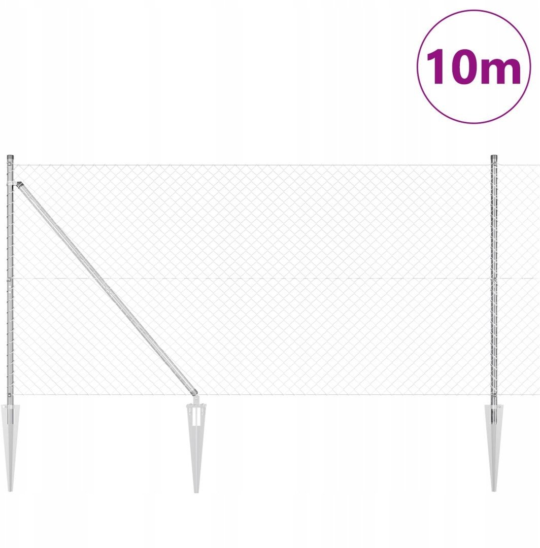 vidaXL Ogrodzenie z siatki z 7 palikami 1,4x10 m z ocynkowanej stali