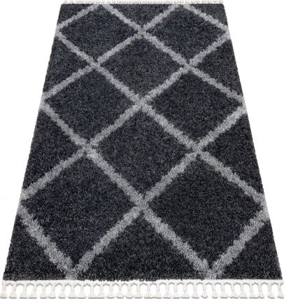 Dywany Łuszczów Dywan UNION 3482 Kratka, trellis szary Frędzle berberyjski marokański shaggy, 120x170 cm
