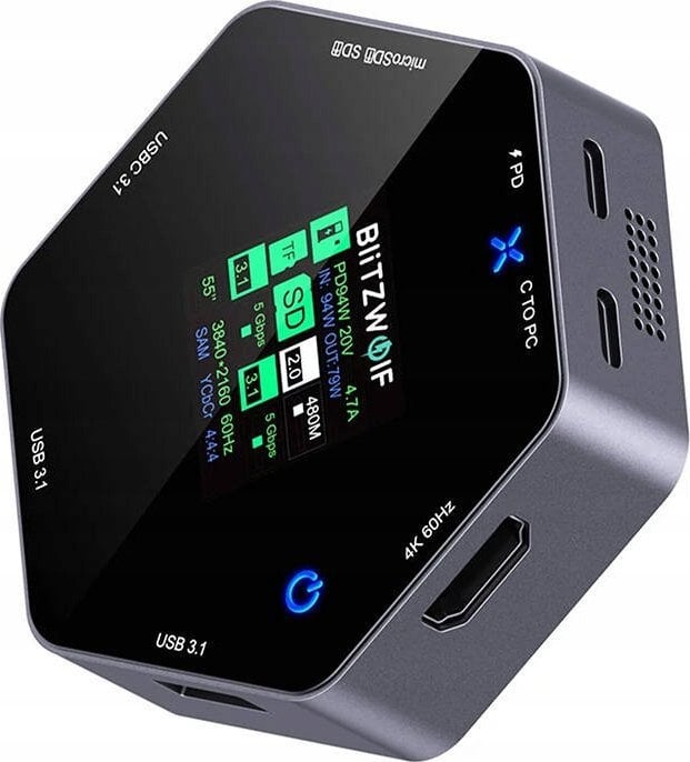 Stacja/replikator Blitzwolf Stacja dokująca 8w1 Blitzwolf BW-TH16 USB 100W LCD Smart Display USB-C 3.1, 2xUSB-A 3.1, USB-C PD 100W, HDMI 4K60hz, TF/SD