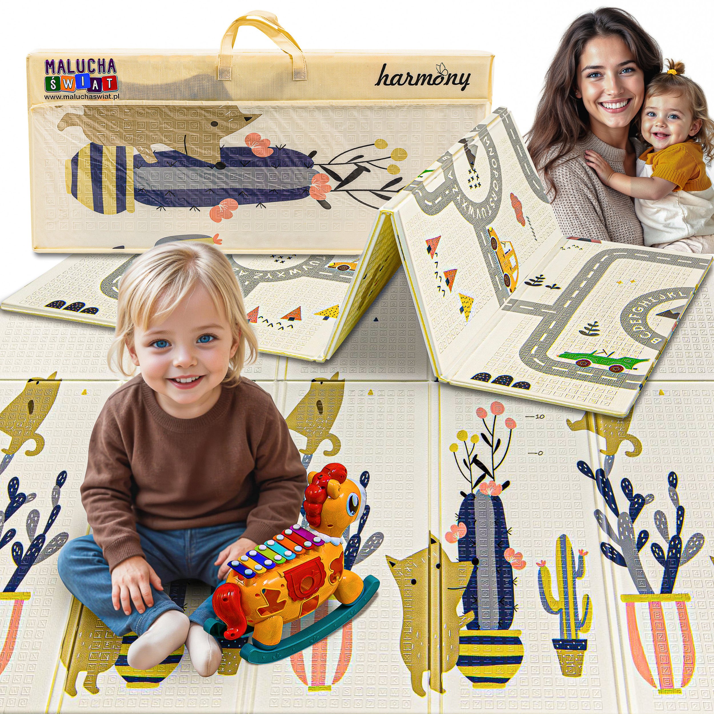 MATA PIANKOWA EDUKACYJNA SKŁADANA DLA DZIECI DUŻA WILKI DROGA 180x200