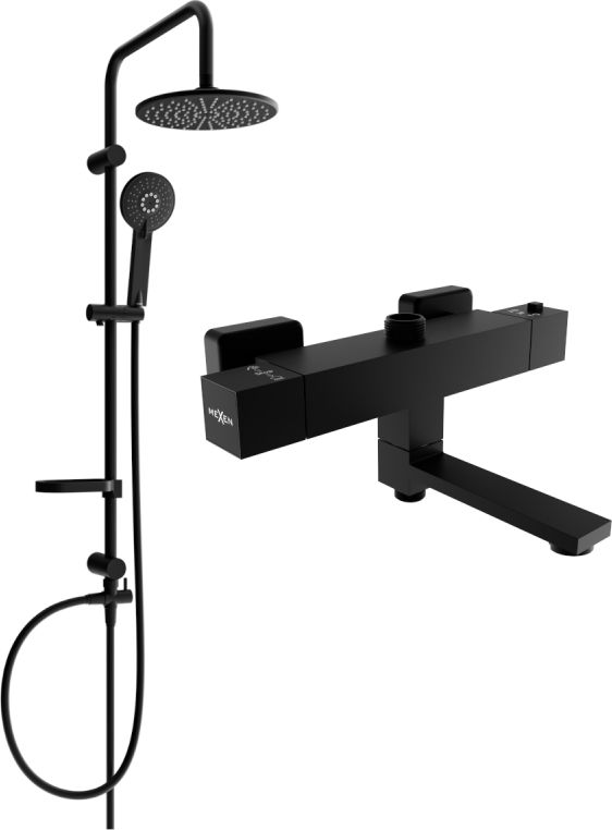 Zestaw prysznicowy Mexen Mexen Carl zestaw wannowo-prysznicowy z deszczownicą i baterią wannowo-prysznicową termostatyczną Cube, czarny - 77910240-70