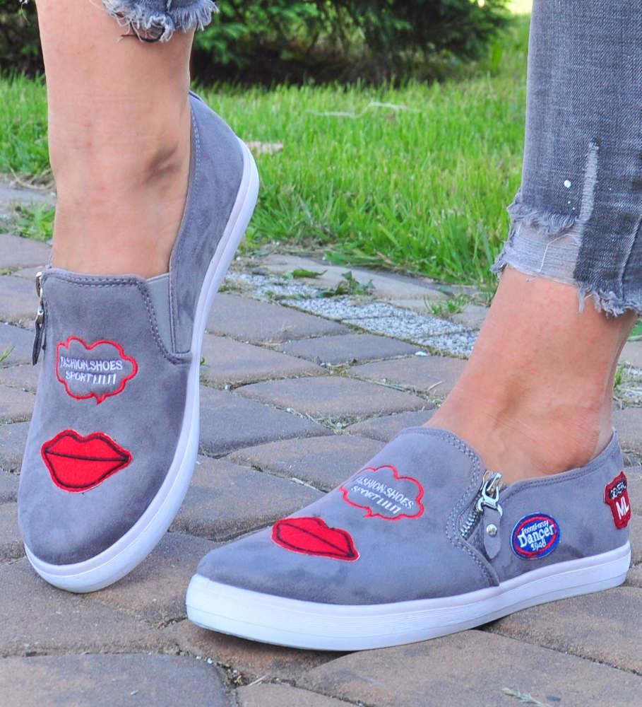 Pantofelek24 Zamszowe szare trampki slip on z ustami /G12-3 11961 S196/ 39