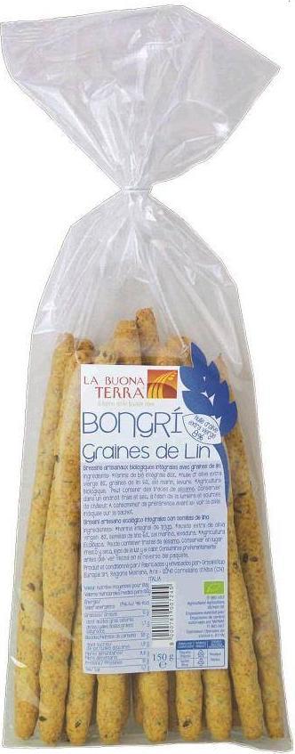 LA BUONA TERRA PALUSZKI CHLEBOWE RAZOWE GRISSINI Z SIEMIENIEM LNIANYM BIO 150 g - LA BUONA TERRA