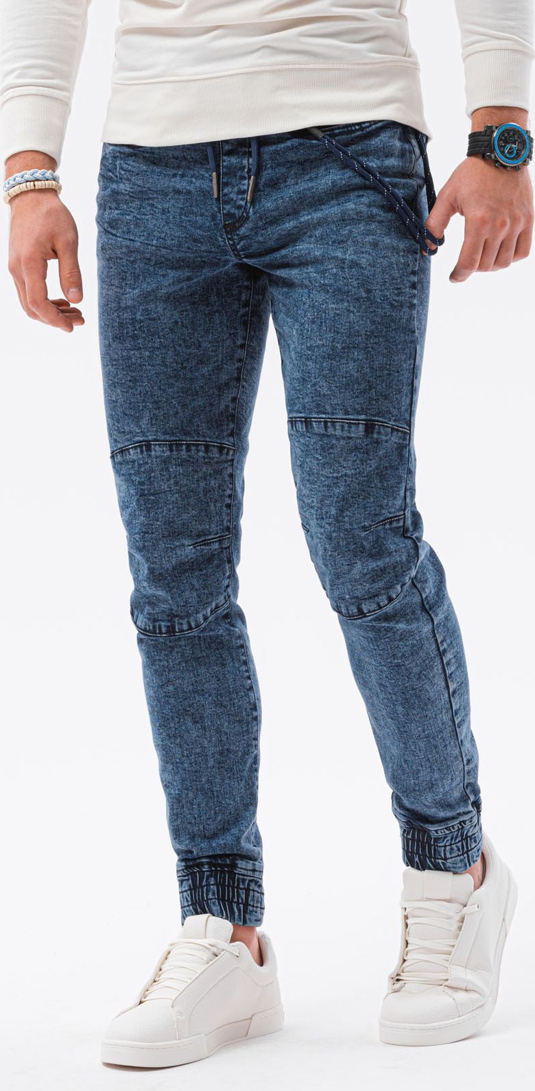 Ombre Spodnie męskie jeansowe joggery P1056 - niebieskie L