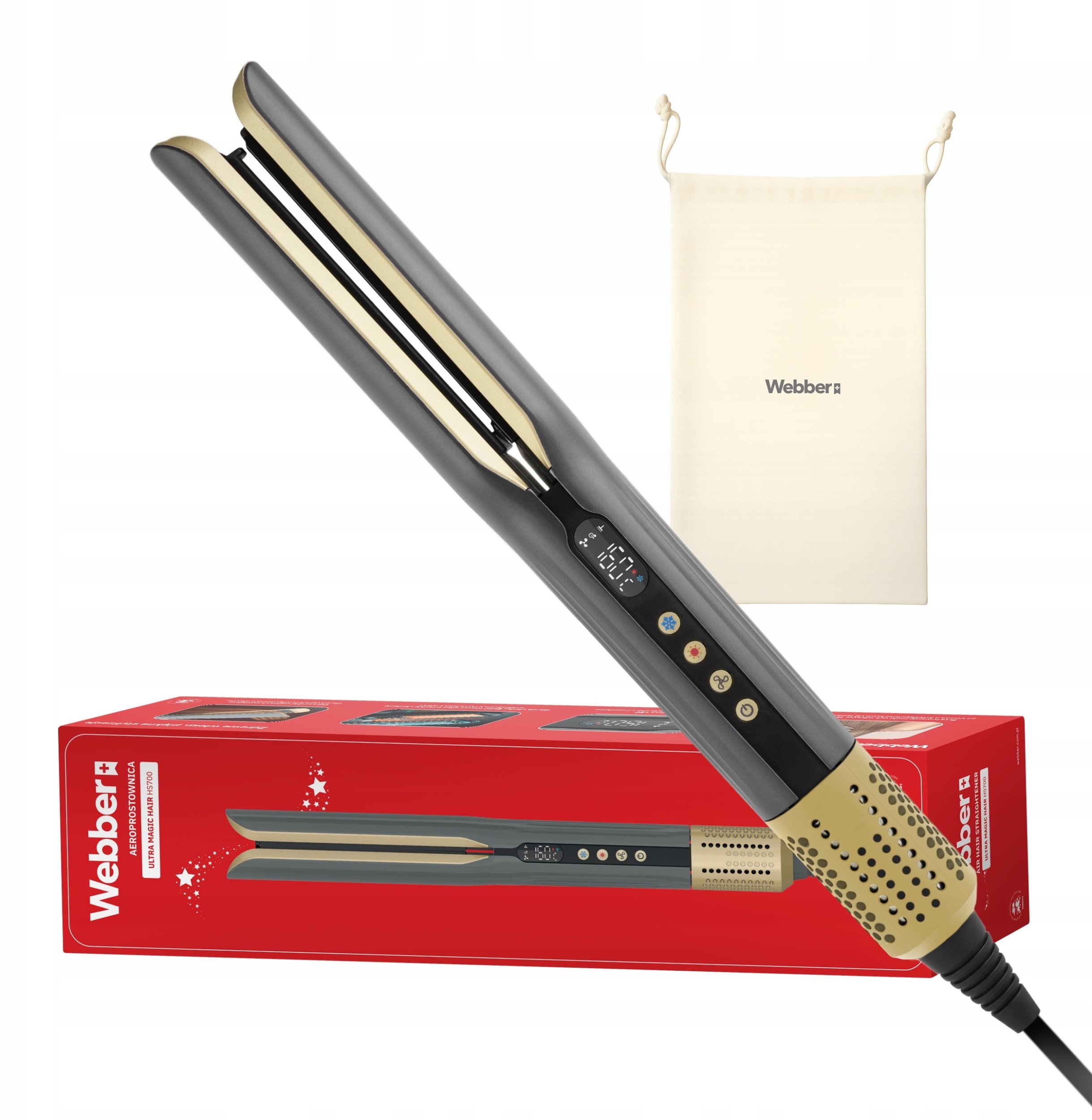 PROSTOWNICA DO WŁOSÓW WEBBER CERAMICZNA JONIZACJA + LCD + AEROPROSTOWNICA