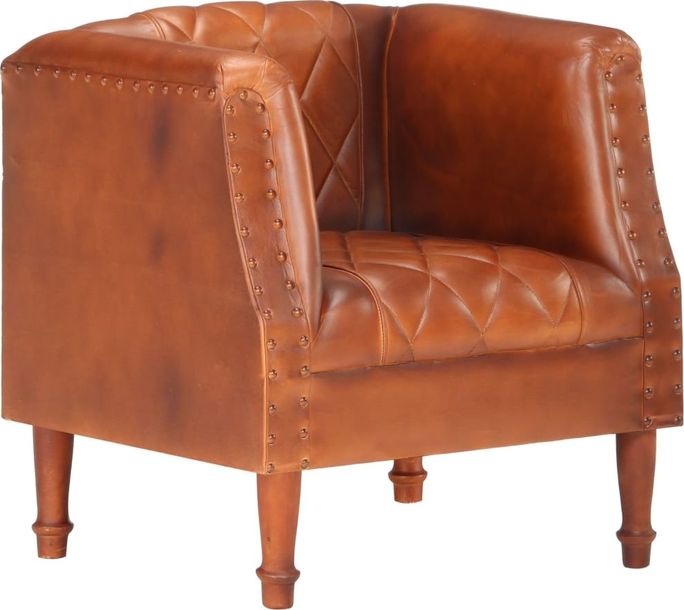 vidaXL Fotel klubowy, brązowy, prawdziwa kozia skóra