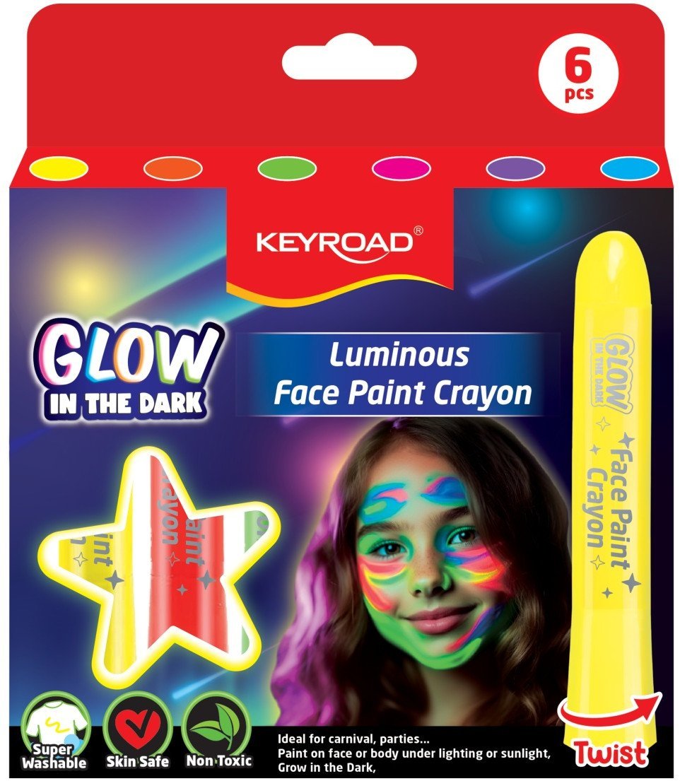 Kredki do malowania twarzy KEYROAD Luminious, fluorescencyjne, 6 szt., mix kolorów