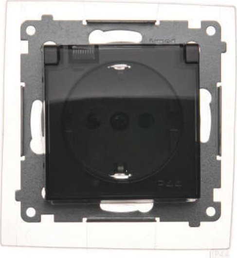 Kontakt-Simon Simon 54 Gniazdo Schuko do wersji IP44 z przesłonami z uszczelką ramki (moduł) 16A 250V klapka transp. czarny mat DGSZ1BZ.01/49A