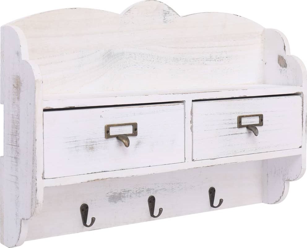 vidaXL Wieszak ścienny na płaszcze, biały, 50x10x34 cm, drewniany