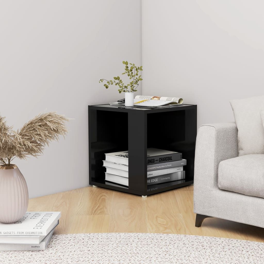 vidaXL Stolik boczny, czarny z połyskiem, 33x33x34,5 cm, płyta