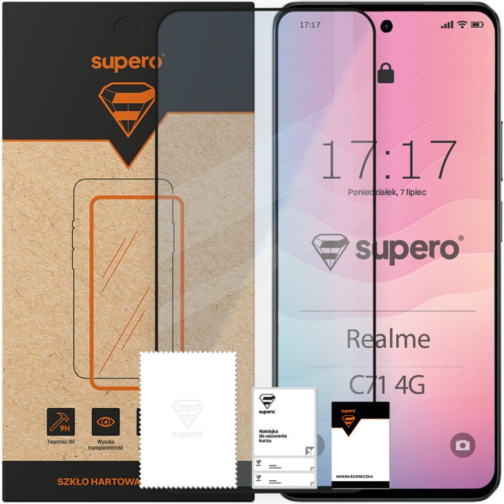 Szkło hartowane do Realme C71 4G, Supero, z czarną ramką