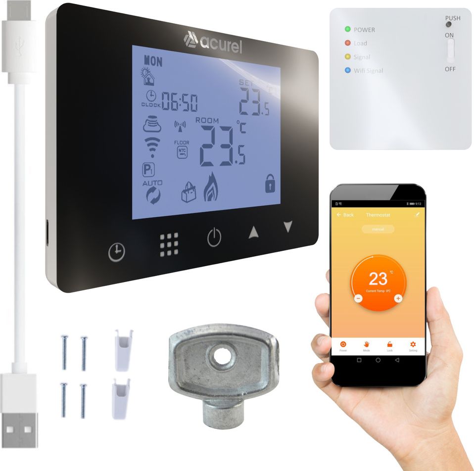 Acurel Dotykowy Termostat Sterownik 24/7 Pokojowy 3A + metalowy kluczyk do odpowietrznika
