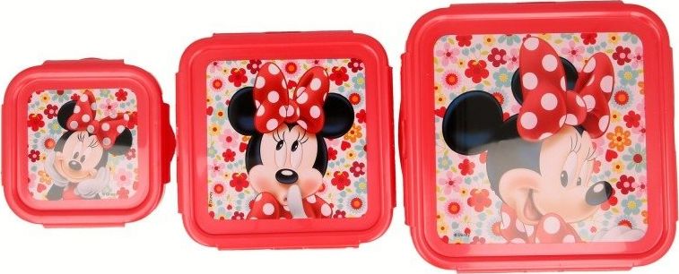 Disney Minnie Mouse - Zestaw trzech hermetycznych pojemników na żywność (1400 ml, 730 ml, 290 ml) uniwersalny