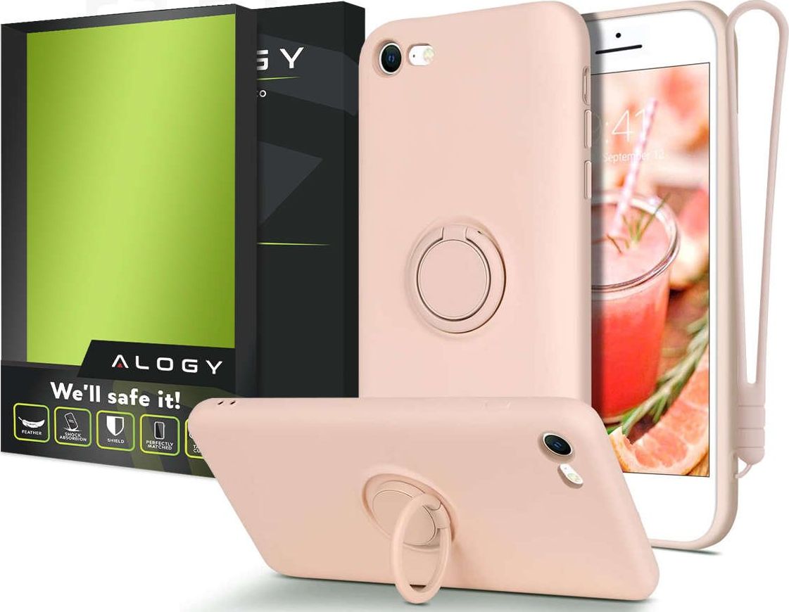 Alogy Etui silikonowe Ring Ultra Slim Alogy do iPhone SE 2020 Różowe + Szkło