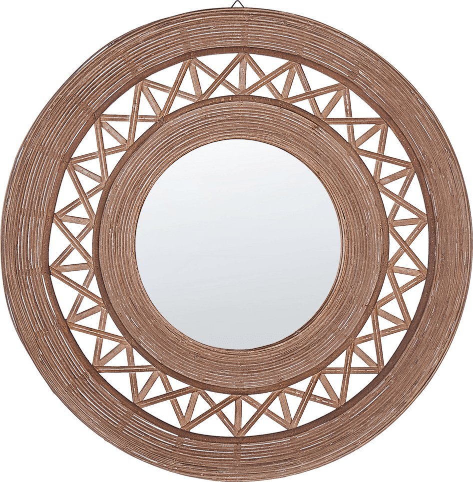 Beliani Bambusowe okrągłe lustro ścienne 62 cm brązowe CACOMA