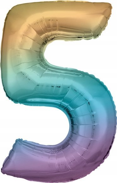 AMSCAN Balon foliowy duża cyfra 5 Tęcza Pastel 57x86cm N34 spakowany 9909703