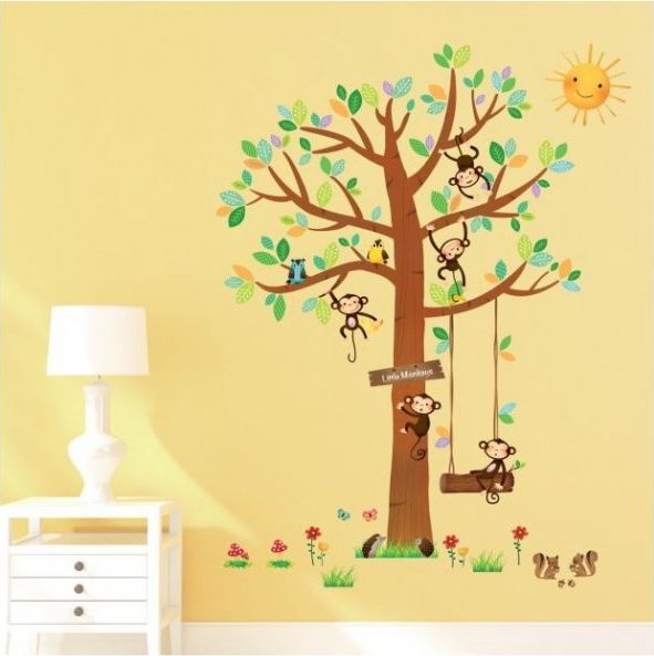 Decowall Naklejki Drzewko z wesołymi małpkami