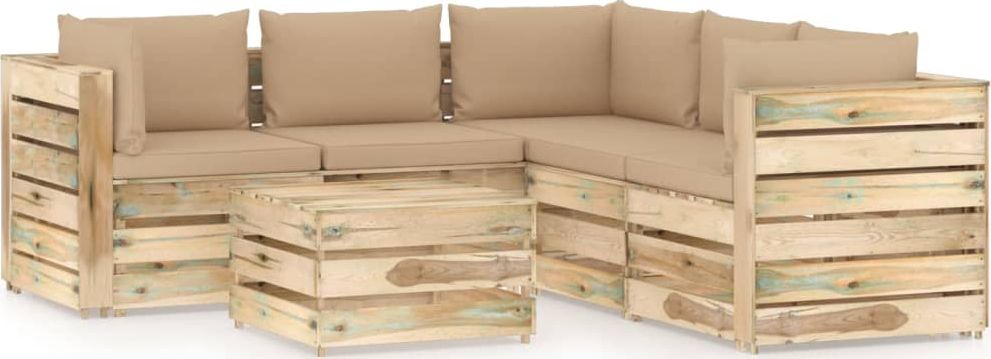 vidaXL 6-cz. zestaw wypoczynkowy do ogrodu, z poduszkami, drewniany