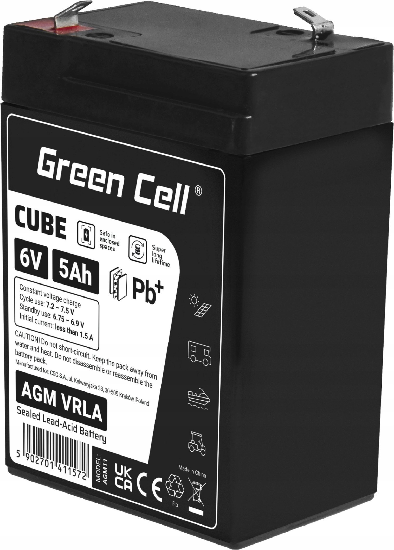 Green Cell Green Cell Cube AGM VRLA IP54 6V 5Ah bezobsługowy akumulator do systemu alarmowego kasy fiskalnej zabawki