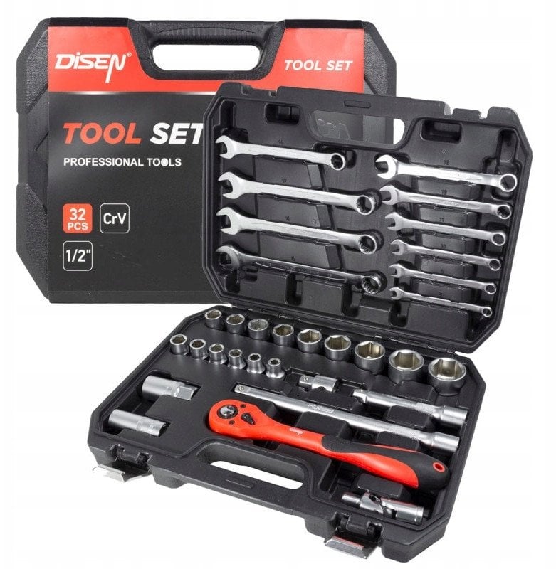 Zestaw narzędzi klucze nasadki Cr-V 1/2 ' 32 el.